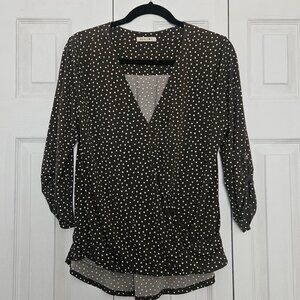 Brown and White Spotted Wrap Top